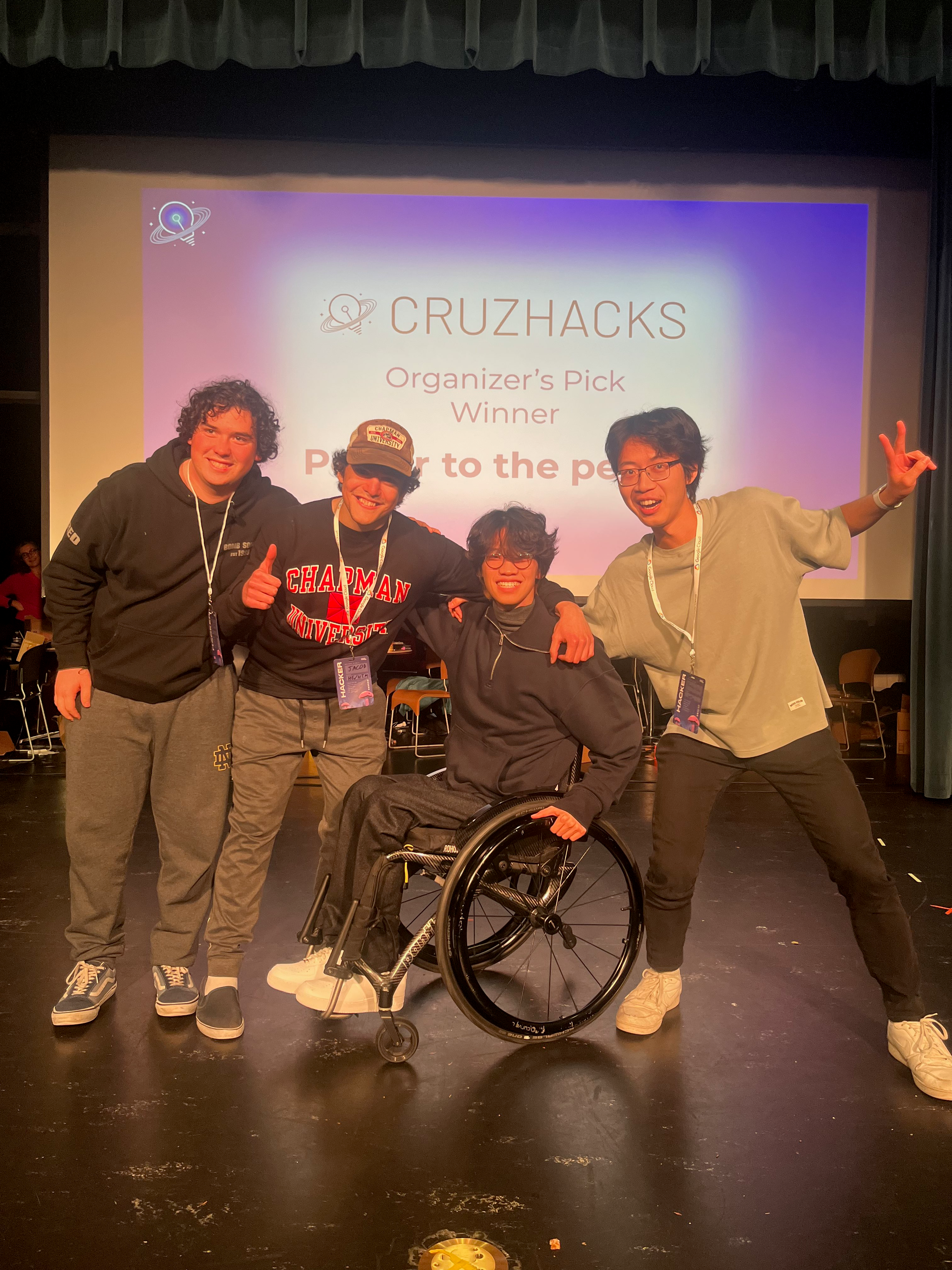 My team standing on a stage to accept the CruzHacks 2024 President's Pick award.